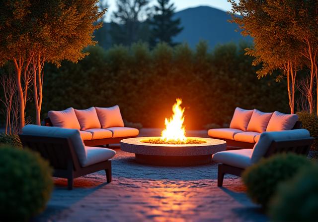 Cozy fire pit area with garden lounge seating