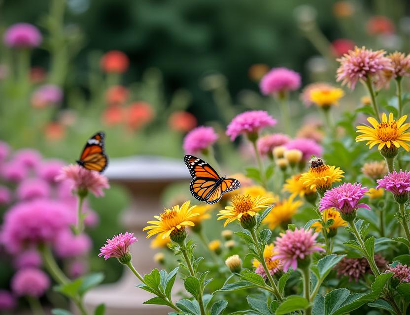 Wildlife-friendly garden with pollinators, butterflies and birds