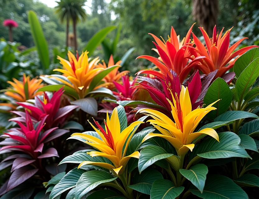 Beautiful tropical ornamental plants installation